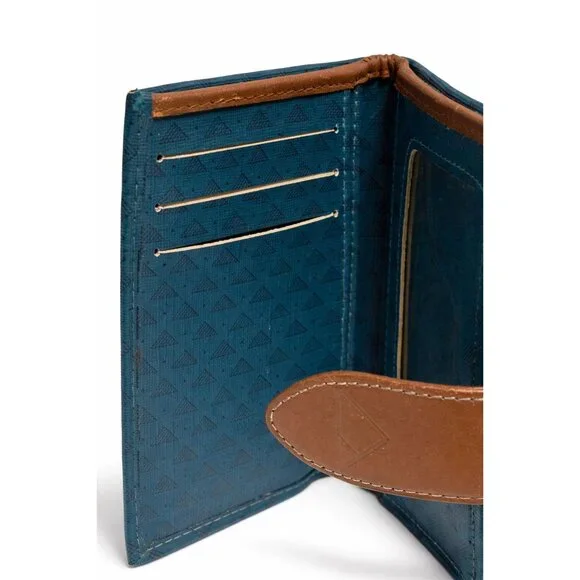 Vintage 1980s Liz Claiborne Accessories Teal Green Leather Trim Bi-Fold Wallet - Picture 3 of 4